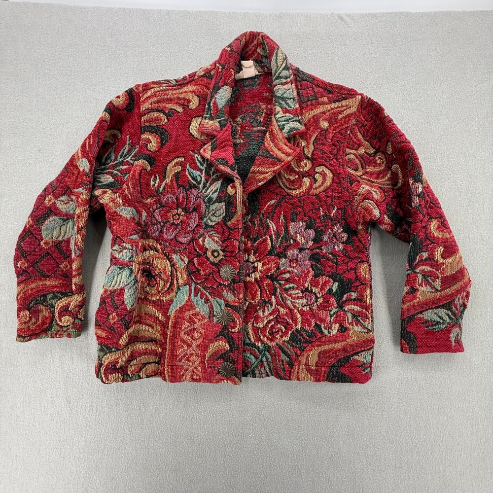 Vintage Woven Tapestry Floral Boho Chic Eclectic Blazer Jacket Women Size Med/Lg
